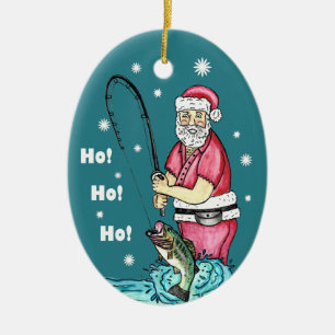 Ornamento De Cerâmica Natal de Papai Noel da pesca da perda