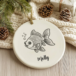 Ornamento De Cerâmica Natal de Peixe Dourado Personalizado