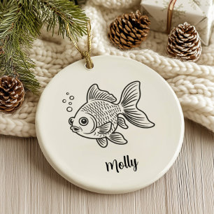 Ornamento De Cerâmica Natal de Peixe Dourado Personalizado