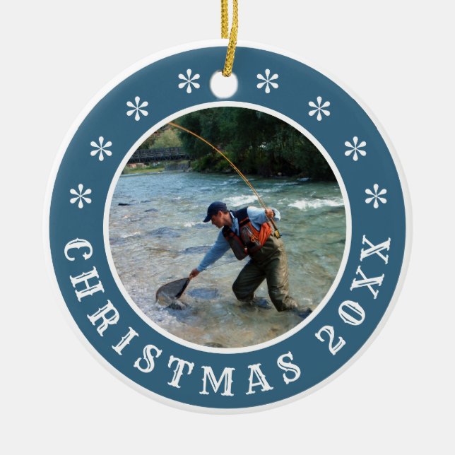 Ornamento De Cerâmica Natal de pesca personalizada (Frente)