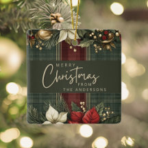 Natal de Plaid Burgundy Poinsettia Nome da Família