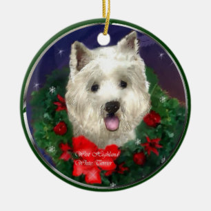 Ornamento De Cerâmica Natal de Terrier branco de montanhas ocidentais