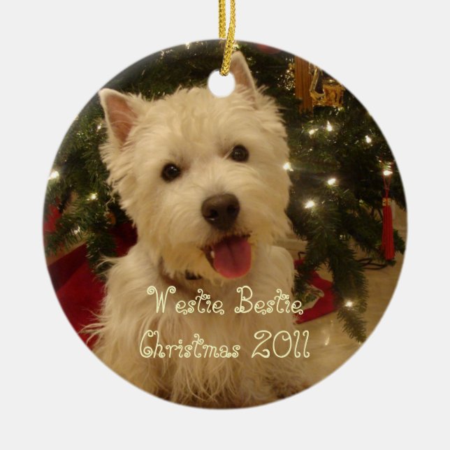 Ornamento De Cerâmica Natal de Westie Bestie por Rwatkins (Frente)