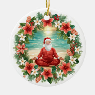 Ornamento De Cerâmica Natal de Yoga com Papai Noel