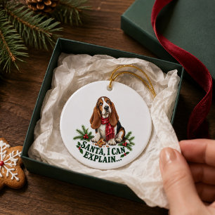 Ornamento De Cerâmica Natal divertido do Basset Hound: Posso Explicar o