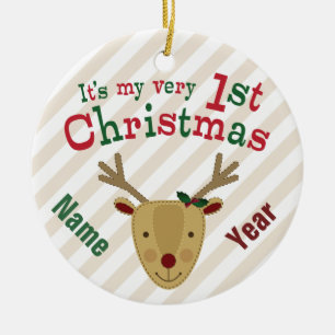 Ornamento De Cerâmica Natal do bebê com o nariz vermelho da rena o ø