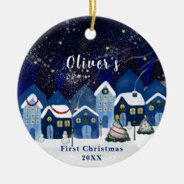 Ornamento De Cerâmica Natal do Bebê da Casa da Neve Elegante Azul