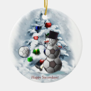 Ornamento De Cerâmica Natal do boneco de neve da bola de futebol