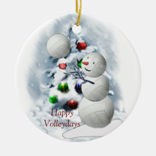 Ornamento De Cerâmica Natal do boneco de neve do voleibol