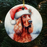 Ornamento De Cerâmica Natal do Cachorro Irlandês de Santa Hat<br><div class="desc">Elevem o vosso decoro natalício com o nosso festivo Pai Natal Irlandês, o Cachorro Irlandês, Ornament Cerâmico, mostrando uma deliciosa representação do vosso amado companheiro canino enfeitado num clássico chapéu de Papai Noel. Este ornamento único adiciona um toque de charme à sua árvore de Natal, capturando a essência espirituosa da...</div>