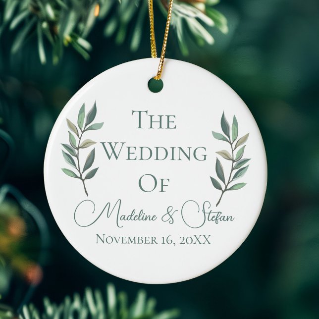 Ornamento De Cerâmica Natal do Casal Botânico Chic (Criador carregado)