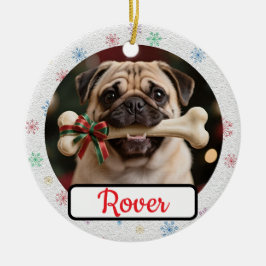 Ornamento De Cerâmica Natal do Dono de Cachorro e Osso Personalizável