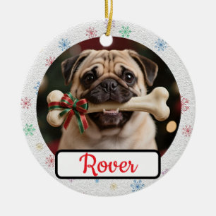 Ornamento De Cerâmica Natal do Dono de Cachorro e Osso Personalizável