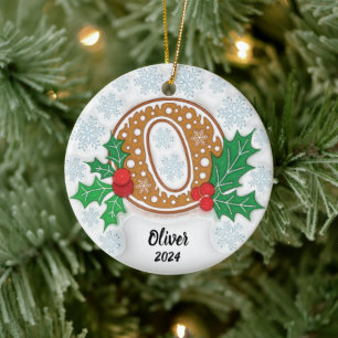 Ornamento De Cerâmica Natal do Monograma do Nome Personalizado da Carta