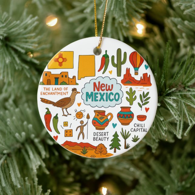 Ornamento De Cerâmica Natal do Novo México - Trilha Personalizada da Fam (Árvore)