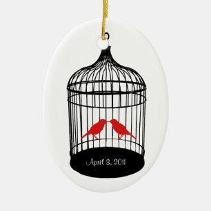 Ornamento De Cerâmica Natal do pássaro do amor o primeiro Ornament junto