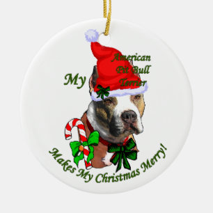 Ornamento De Cerâmica Natal do Pit Bull Terrier americano