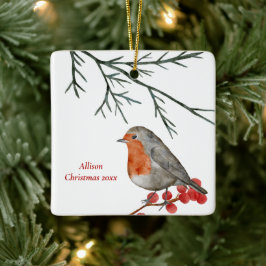 Ornamento De Cerâmica Natal do RedBreast Robin Bird