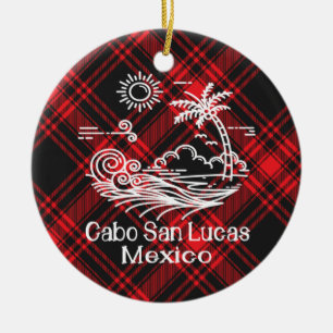 Ornamento De Cerâmica Natal do Tartan Vermelho do Cabo San Lucas
