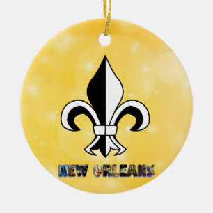 Ornamento De Cerâmica Natal Dourado de Nova Orleans Fleur de Lis