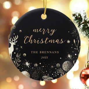 Ornamento De Cerâmica Natal Dourado negro Moderno Elegante Único Festivo