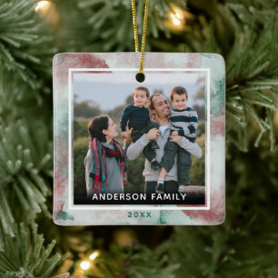 Ornamento De Cerâmica Natal Elegante de Cores Aquáticas da Família 2