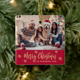 Ornamento De Cerâmica Natal Elegante, Floco de Neve Vermelho e Dourado N