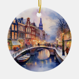 Ornamento De Cerâmica Natal em Amsterdam Netherlands Watercolor