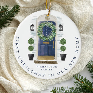 Ornamento De Cerâmica Natal Em Casa Nova Porta De Marinho De Água