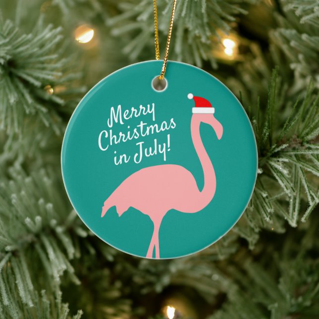 Ornamento De Cerâmica Natal em julho - flamingo Papai Noel rosa (Árvore)