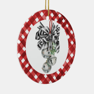 Ornamento De Cerâmica Natal em Xadrez Vermelho Rústico