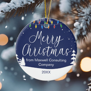 Ornamento De Cerâmica Natal Empresarial Personalizado Azul Festivo