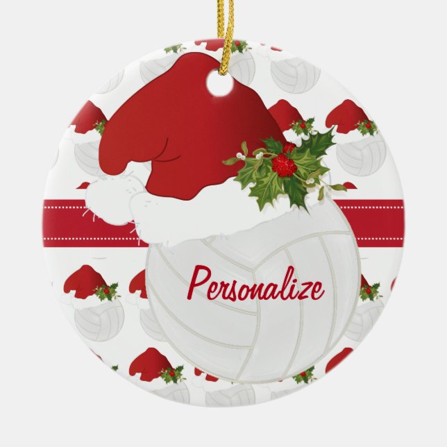 Ornamento De Cerâmica Natal Esporte Voleibol 🏐 Santa Hat 🎅 (Frente)