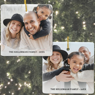 Ornamento De Cerâmica Natal Família Personalizado com Duas Fotos em Duas