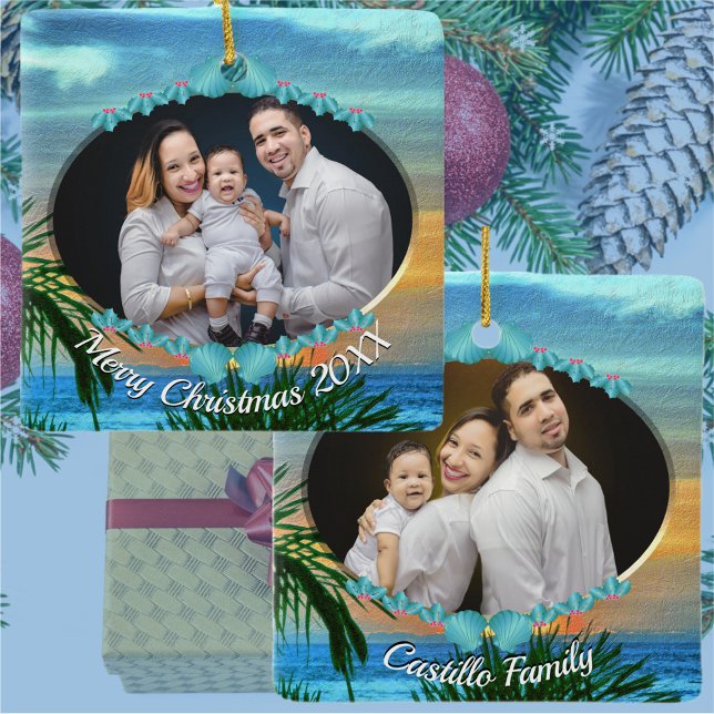 Ornamento De Cerâmica Natal familiar Puerto Sunset 1557 (Criador carregado)