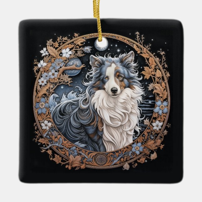 Ornamento De Cerâmica Natal Fantasy Sheltie (Frente)