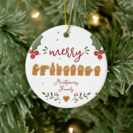 Ornamento De Cerâmica NATAL Feliz em ASL Personalizado com Mãos de Bisco