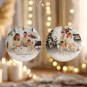 Ornamento De Cerâmica Natal Feliz Família Personalizada 2 Fotos