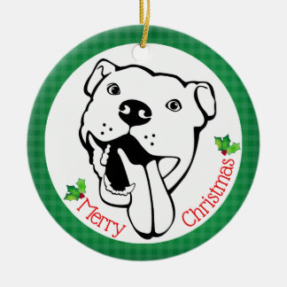 Ornamento De Cerâmica Natal feliz personalizado do pitbull