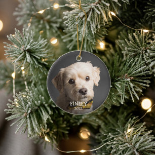 Ornamento De Cerâmica Natal Fofo Personalizado com Foto do Animal de Est