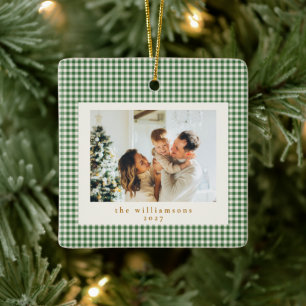 Ornamento De Cerâmica Natal Foto Personalizada Xadrez Ginga Verde Fofo