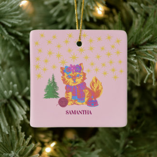 Ornamento De Cerâmica Natal Gatinho Fofo Retrô 