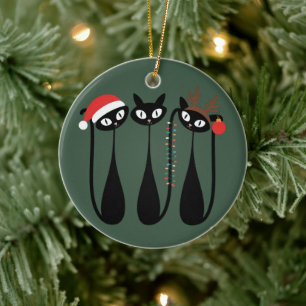 Ornamento De Cerâmica Natal Gatos Clássico Retro Moderno de Meados do Sé