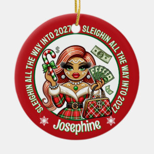 Ornamento De Cerâmica Natal Glamouroso Fashionista de Pão de Mel