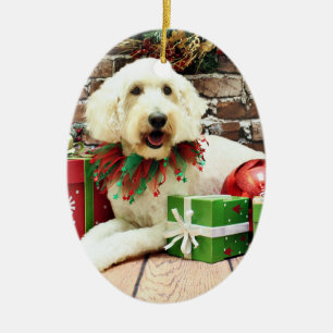 Ornamento De Cerâmica Natal - GoldenDoodle - biscoito