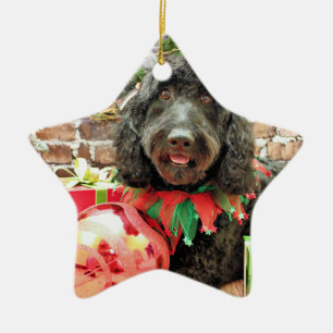 Ornamento De Cerâmica Natal - GoldenDoodle - doce da pérola