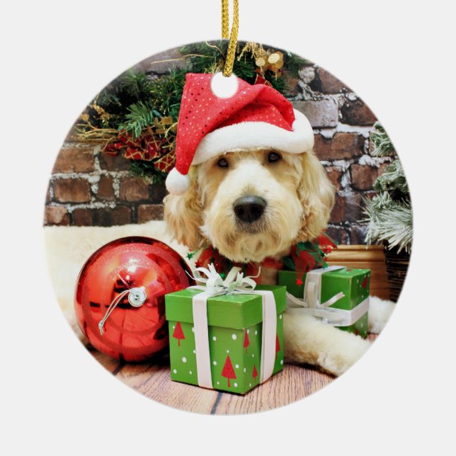 Ornamento De Cerâmica Natal - GoldenDoodle - GUS (Frente)