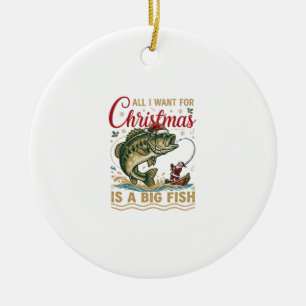 Ornamento De Cerâmica Natal Grande Peixe Robalo Papai Noel Barco Pesca