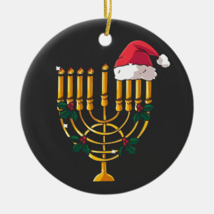 Ornamento De Cerâmica Natal Hanukkah Judaico Papai Noel Menorá