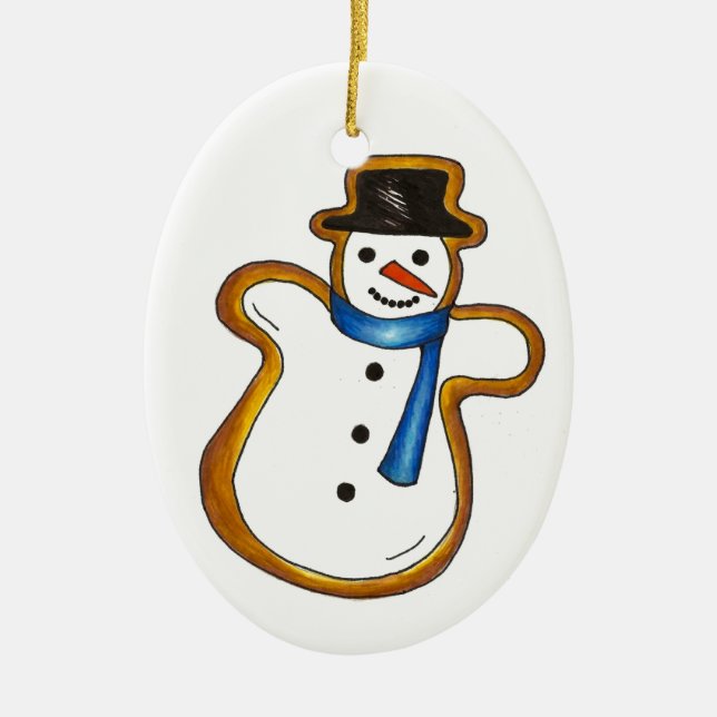Ornamento De Cerâmica Natal Hanukkah Snowman Sugar Cookie Feriado (Frente)